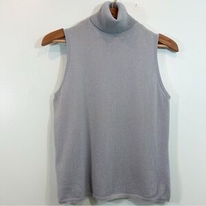 VTG Valerie Stevens Blue-Gray 100% Cashmere Sleeveless Turtleneck Sweater XL